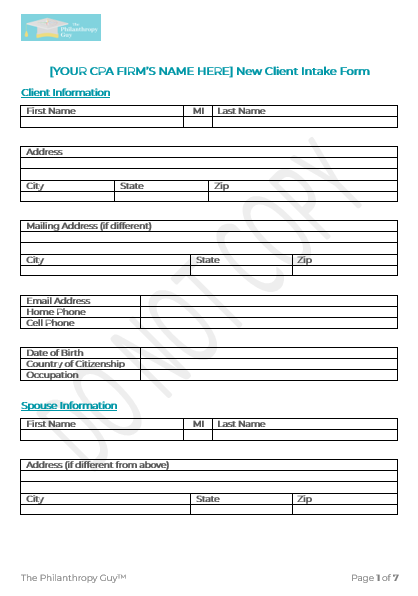 CPA New Client Intake Form (Hard Copy)