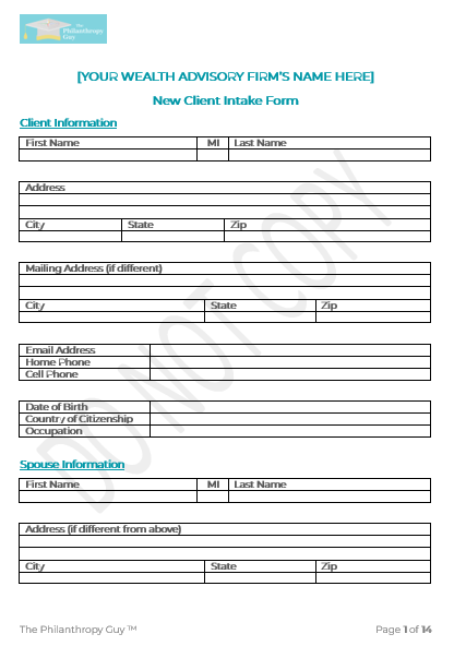 Wealth Advisor New Client Intake Form (Hard Copy)