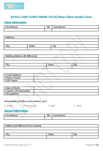 Trust & Estates Attorney New Client Intake Form (Hard Copy)